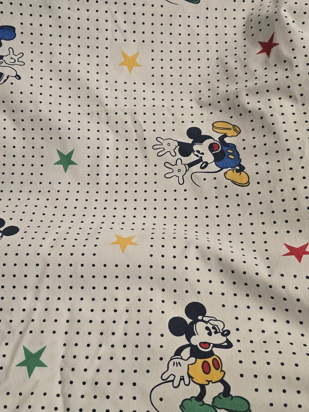 Disney Mickey 90s Queen Flat Sheet Polka Dot Stars Retro Cutter Rare Htf Size
